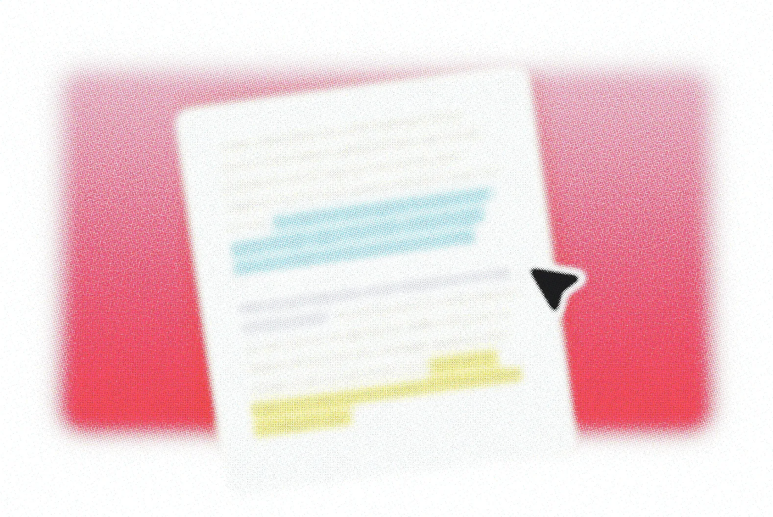 Blurred paper card with highlighted text on a pink background.